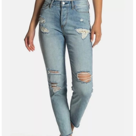 Free People Lacey Stilt Light Wash Distressed Crochet Jeans 25 B2 - Picture 1 of 9